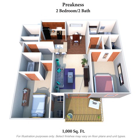 2 Bedroom 2 Bath Floor Plan at Steeplechase Apartments, Loveland